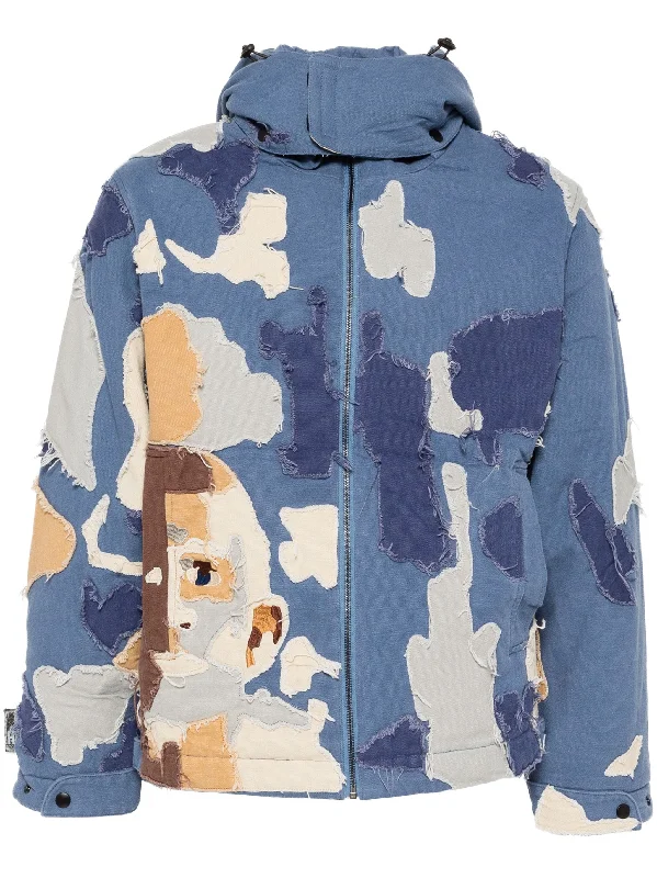 Men's Coats with Reflective StripesPatchwork Canvas Zip-Up Jacket