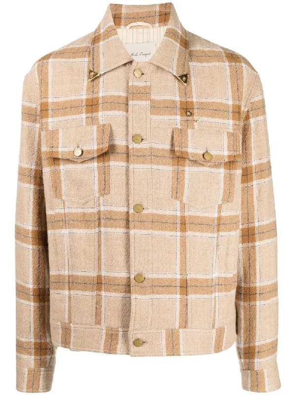 Cool Men's Pea CoatsPlaid-Check Print Shirt Jacket