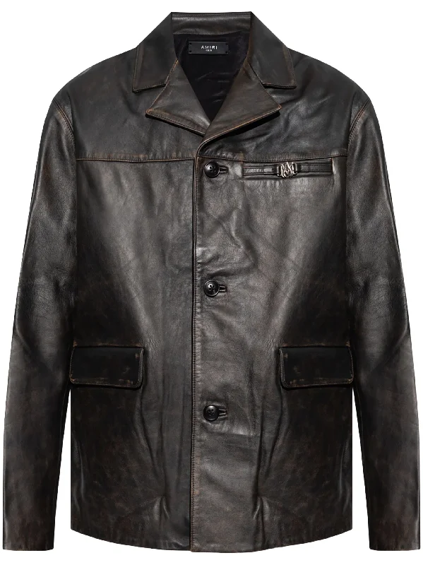 Men's Coats with PocketsSingle-Breasted Leather Jacket