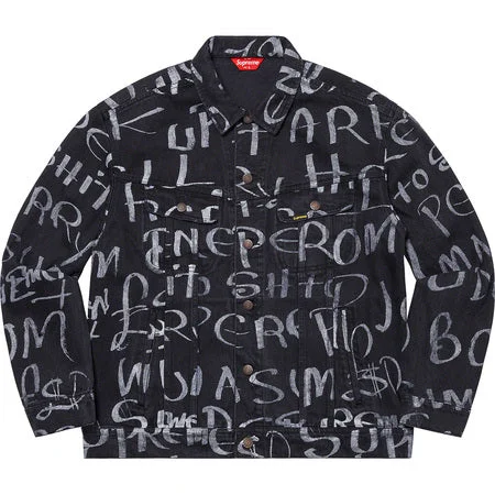 Men's Coats with Reflective StripesSupreme Ark Denim Trucker Jacket Black