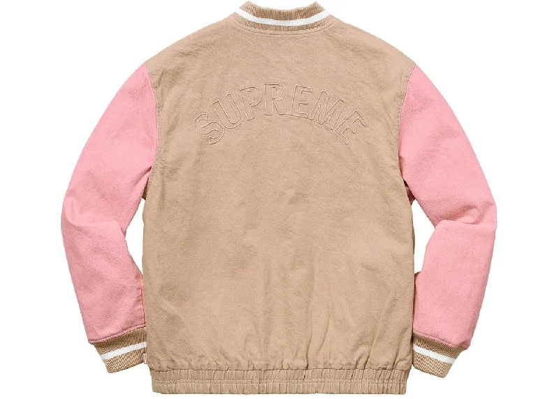 Men's Coats for Winter SportsSupreme Denim Varsity Jacket Tan