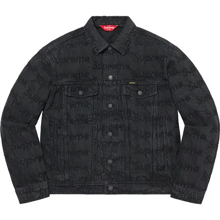 Men's Coats for Snowy WeatherSupreme Frayed Logos Denim Trucker Jacket Black