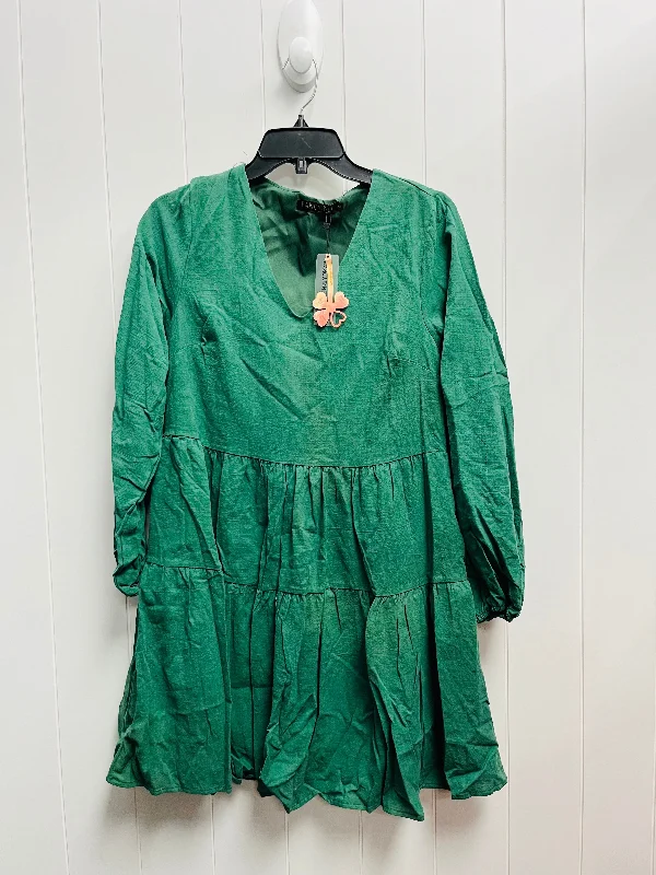 Long-Sleeve DressDress Casual Short By FANCINN -  In Green, Size: S