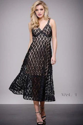 Custom DressJovani M54865 V-Neck Formal Tea Length Dress