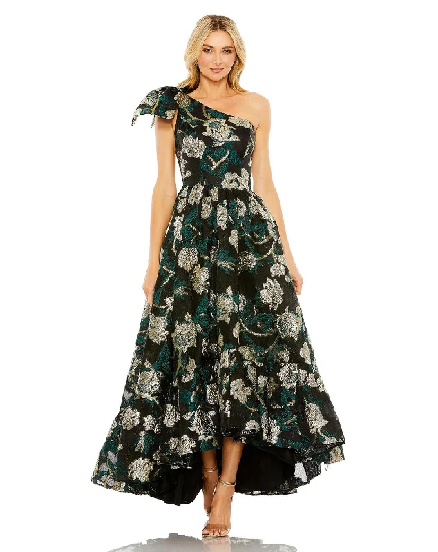 women's short-sleeved dressesMac Duggal 20719 One Shoulder Bow Detail High Low Dress