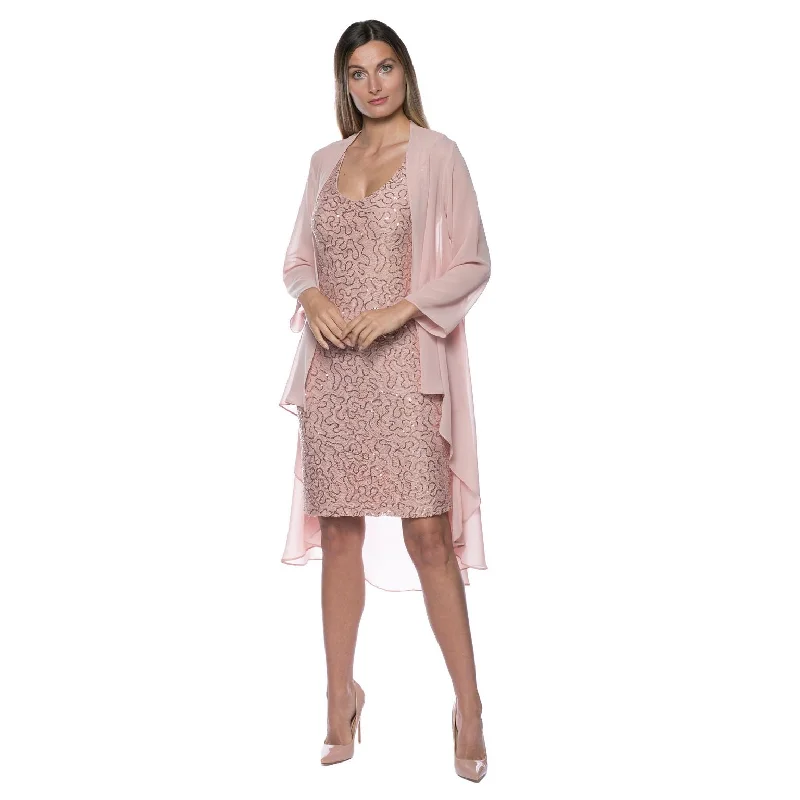 women's one-shoulder dressesMarina  Short Chiffon Jacket Sequin Dress