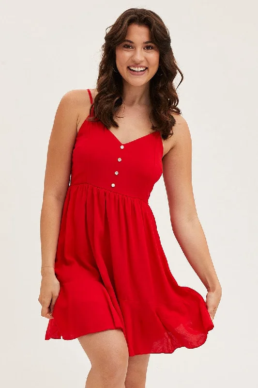women's stretchy dressesRed Chiffon Skater Dress
