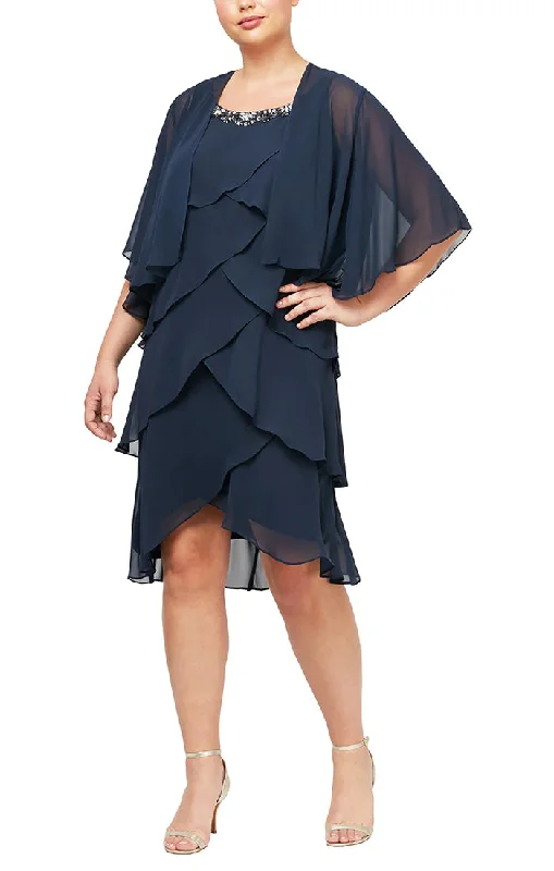 Satin DressSL Fashions 612296 Plus Size Tiered Short Jacket Dress